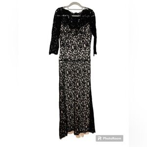 Tadashi Shoji Black Nude Lace Long Sleeve Gown